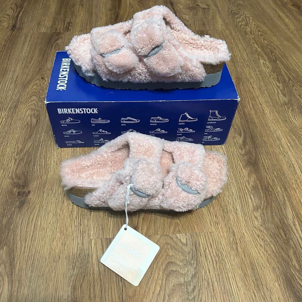 BIRKENSTOCK PAPILLIO Arizona big buckle teddy shearling pink slippers sandals - Picture 6 of 8